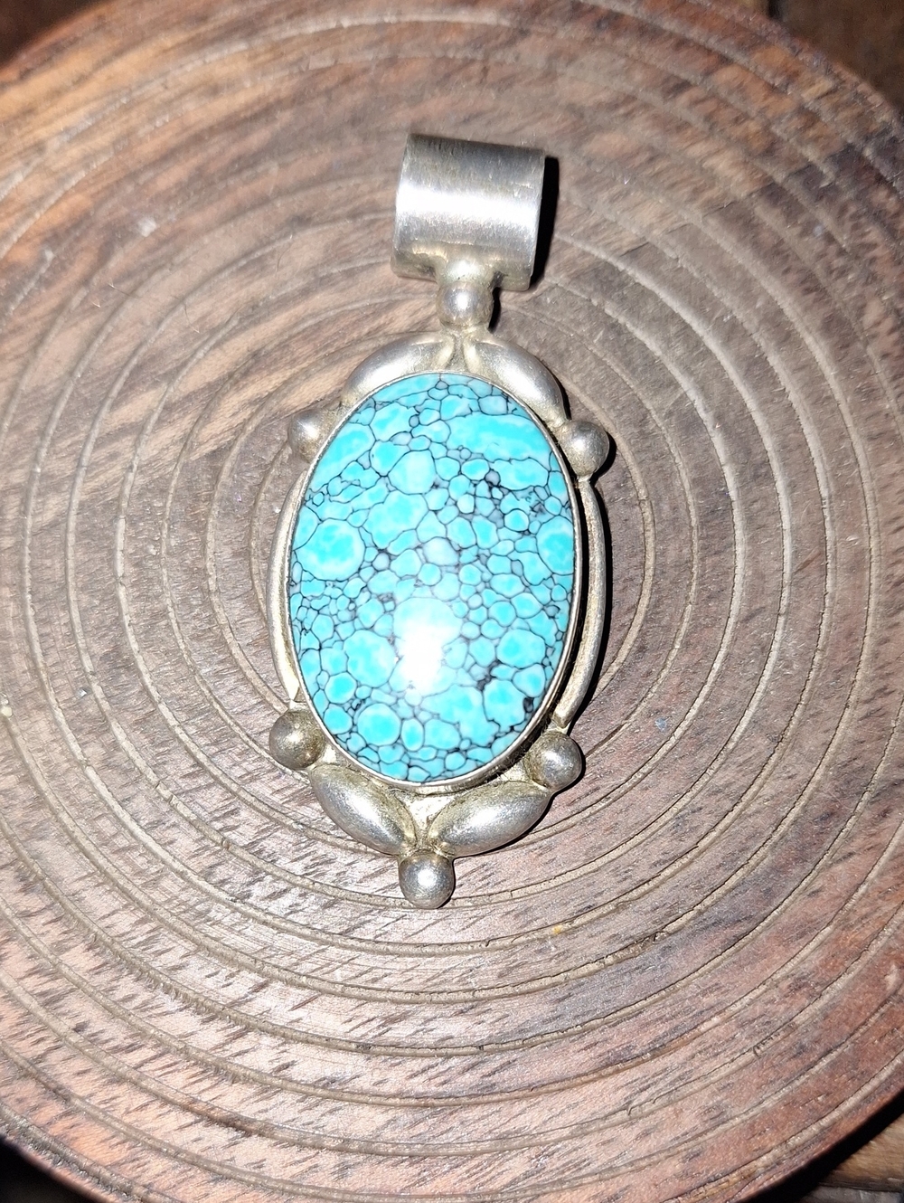 Oval Turquoise Pendant Necklace — Blue Stone in Silver-Tone Setting